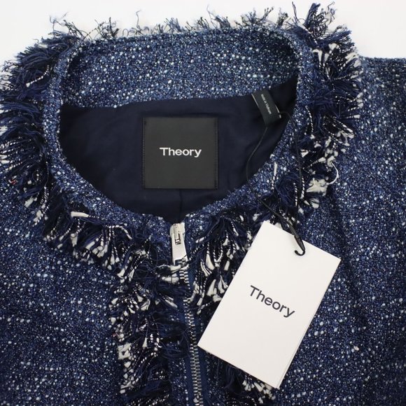 NWT Theory Womens Medium Zarafilla Tweed Coat with Fringe Hem - Picture 6 of 8